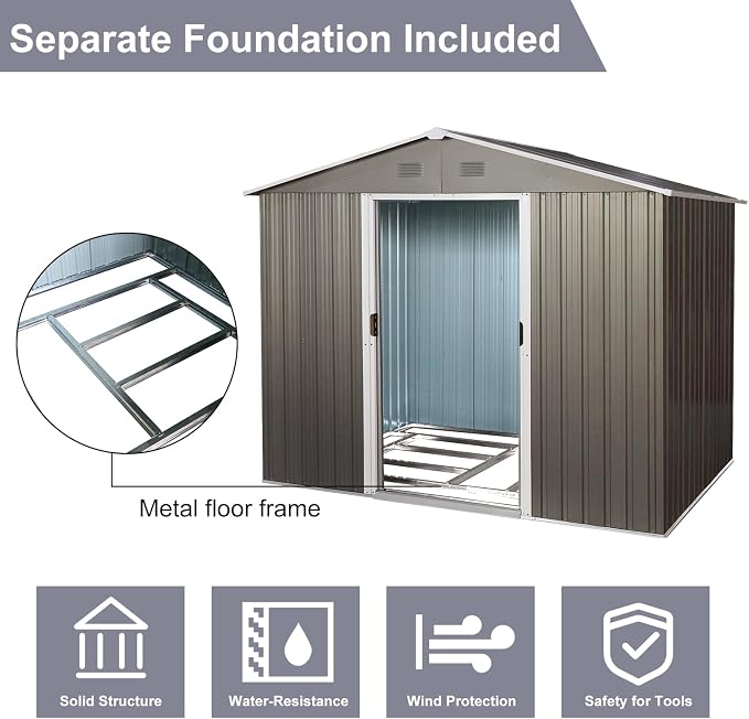 6x8 FT Outdoor Storage Shed, Metal Garden Shed - Image 4