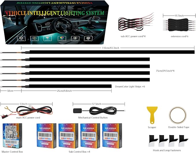 New Version Dreamcolor Acrylic Interior Car Lights 6 in 1 RGB LED Strip Lights - Image 9