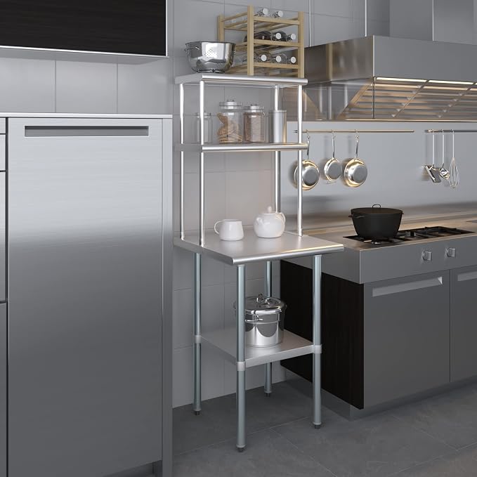 Amgood Stainless Steel Work Table Wide Double Tier Overshelf | NSF | Metal - Image 8