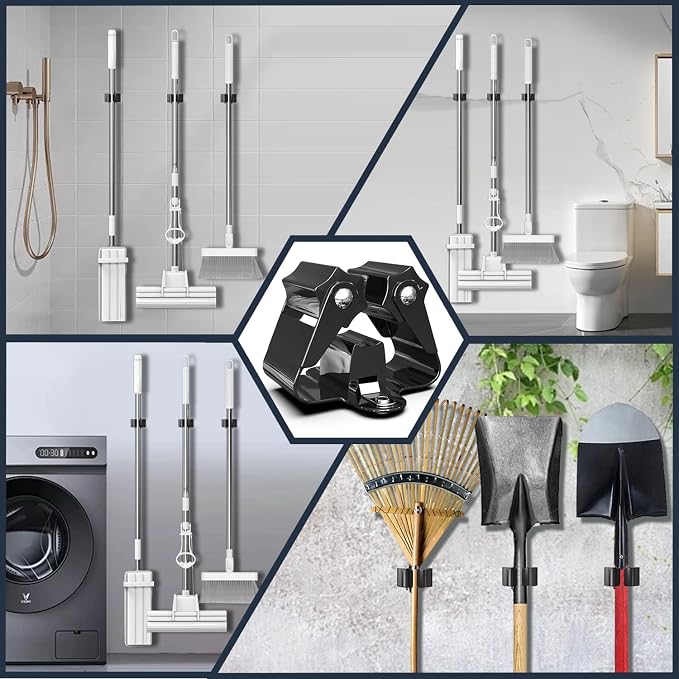 3-H Stainless Steel Broom Holder Wall Mount 20-Pack- Heavy Duty Mop Organizer - Image 3