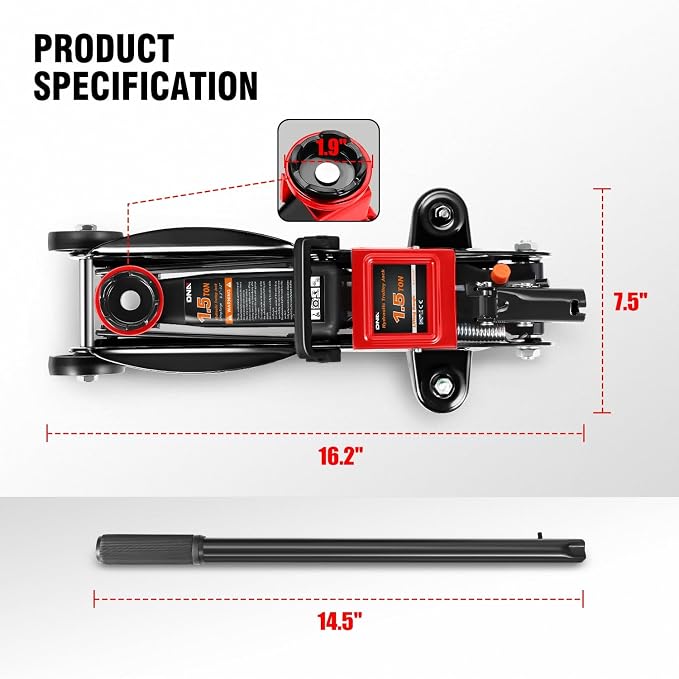 DNA MOTORING Low Profile Hydraulic Trolley Service/Floor Jack, 1.5 Ton Capacity - Image 5