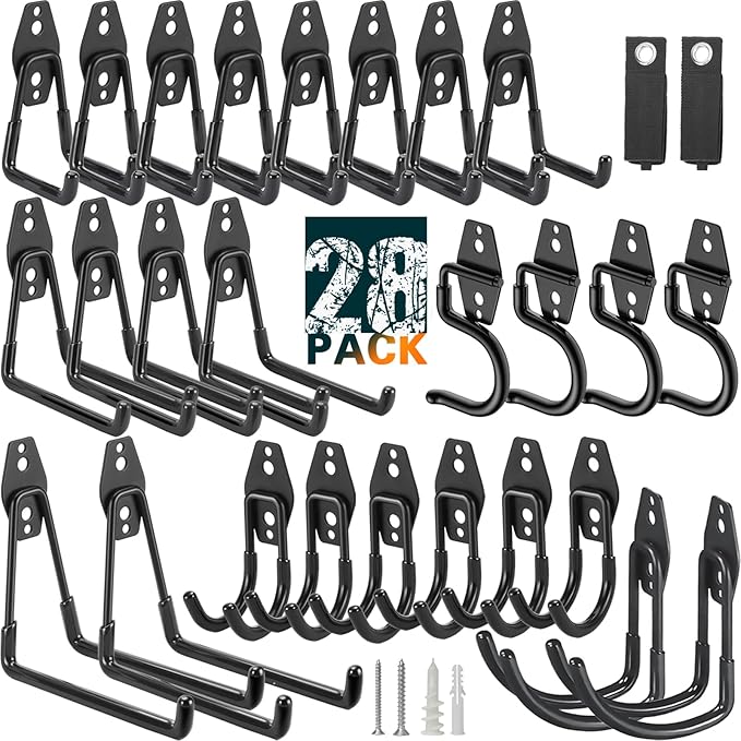 28 Pack Heavy Duty Garage Hooks, Utility Wall Mounted Storage System, by LUPYJI