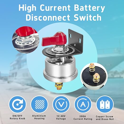 High Current Battery Disconnect Switch 200A, 12-48V Battery Power Cut Off - Image 2