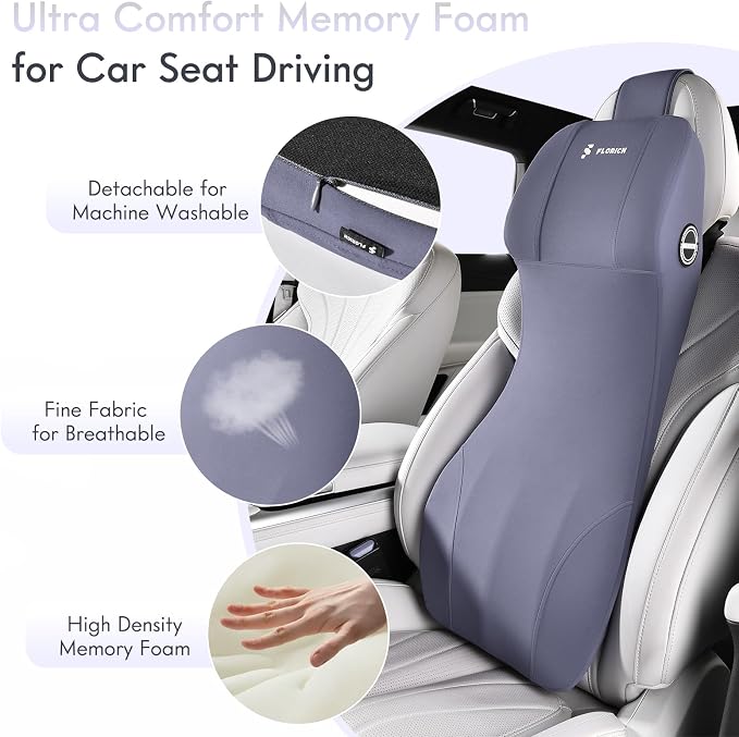 FLORICH Integrated Car Seat Lumbar Support Pillow & Car Neck Pillow Memory Foam - Image 3