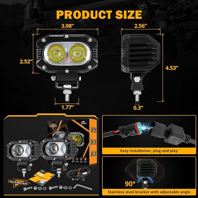 Auxbeam 4 Inch LED Square Pod Light, 60W White Spot Beam Driving Fog Light - Image 6