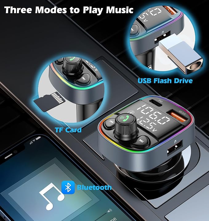 LIHAN AUX USB C Bluetooth Car Adapter, Wireless Handsfree Call, FM Transmitter - Image 3