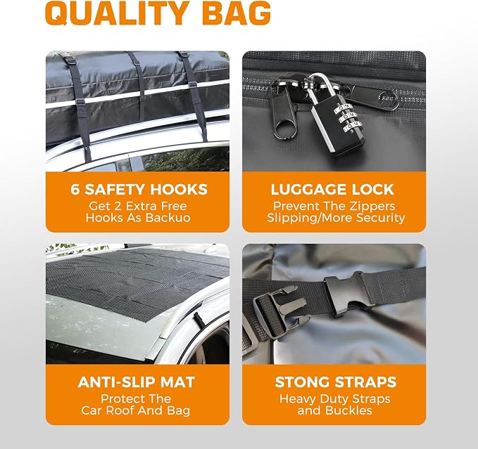 Kingfun Car Rooftop Cargo Carrier – Waterproof 20 Cubic Feet Car Roof Bag Fit - Image 6