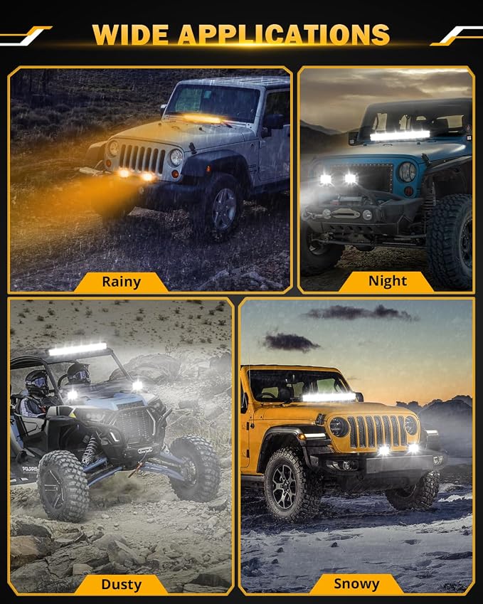 Auxbeam 20 Inch 420W LED Light Bar, 6 Modes Strobe Amber Pod Lights Yellow Fog - Image 7