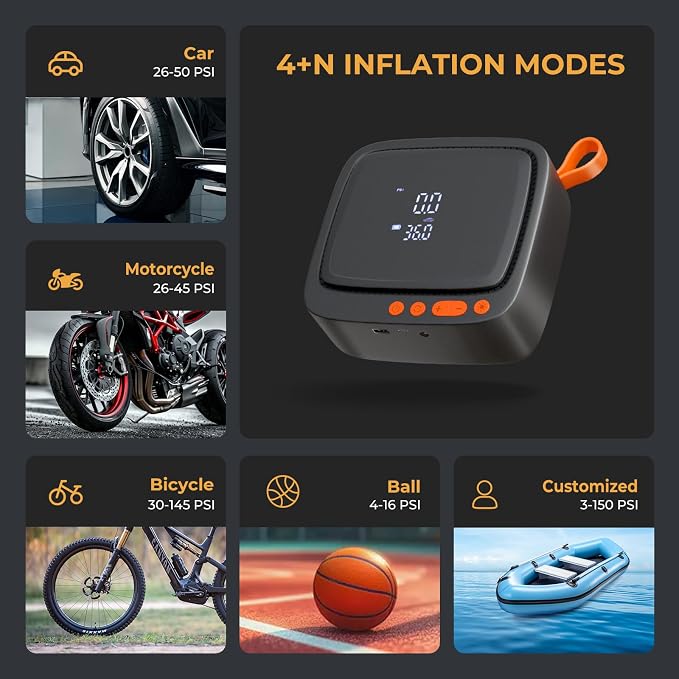 AP22 Tire Inflator Portable Air Compressor, 150 PSI Faster Inflation Cordless - Image 6