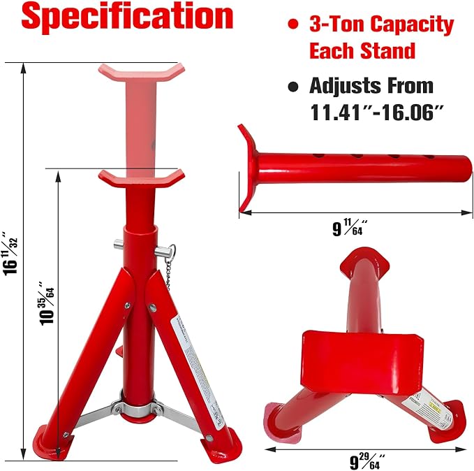 Foldable Jack Stands 3 Ton, 11.42"-16.06" Adjustable Height - Image 2
