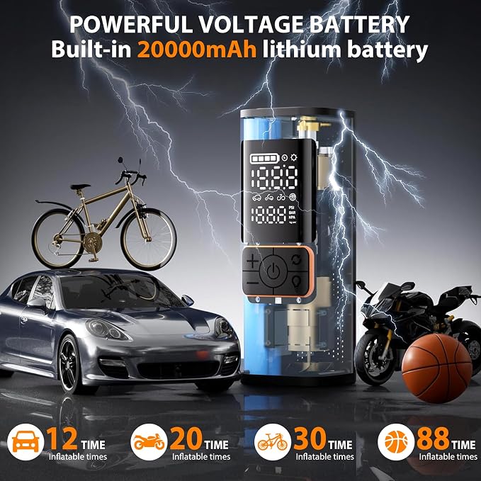 Tire Inflator Portable Air Compressor, 20000mAh 180PSI & 4X Faster Air Pump- - Image 3
