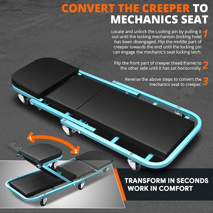 DNA MOTORING 40 Inches Folding 2 in 1 Rolling Z Creeper, Adjustable Roller - Image 3