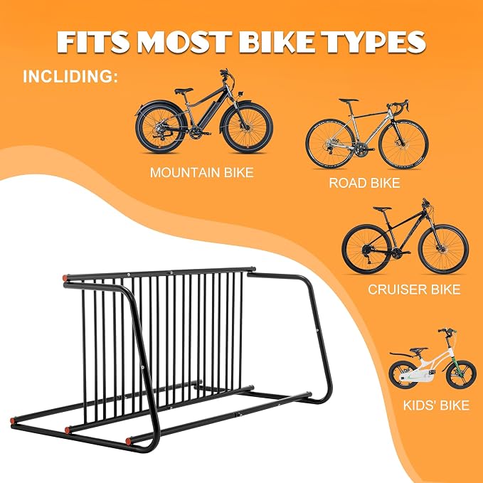 10-Bike Floor Bike Rack, 60” Dual-Sided Freestanding Steel Bike Stand - Image 4