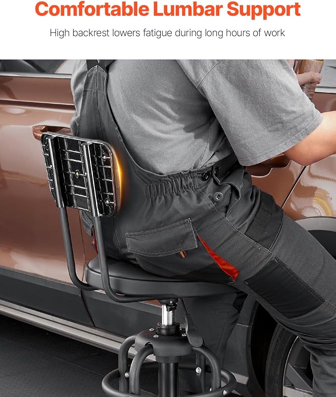 VEVOR Shop Stool with Backrest, Pneumatic Garage Seat/Work Stool with 300 lbs - Image 4