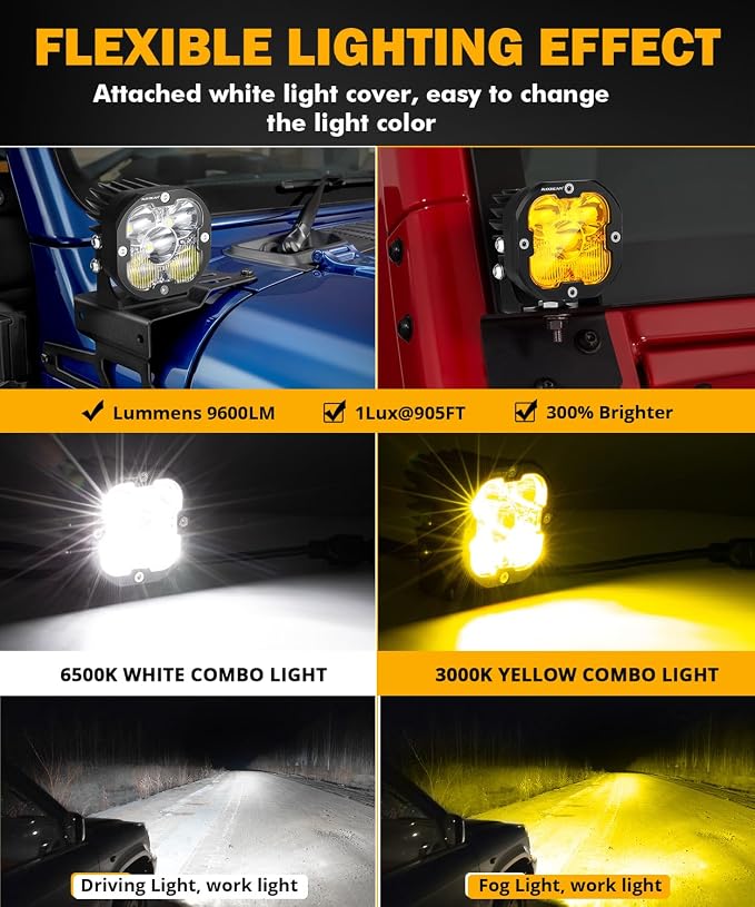 Auxbeam 3 Inch Led Pods Amber Fog White Off Road Driving Light XP-Ultra Series - Image 2