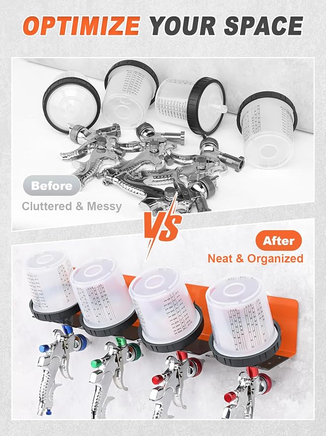 Paint Spray Gun Rack for Magnetic or Wall Mount, Holds 7 Gravity Feed Guns or 4 - Image 6
