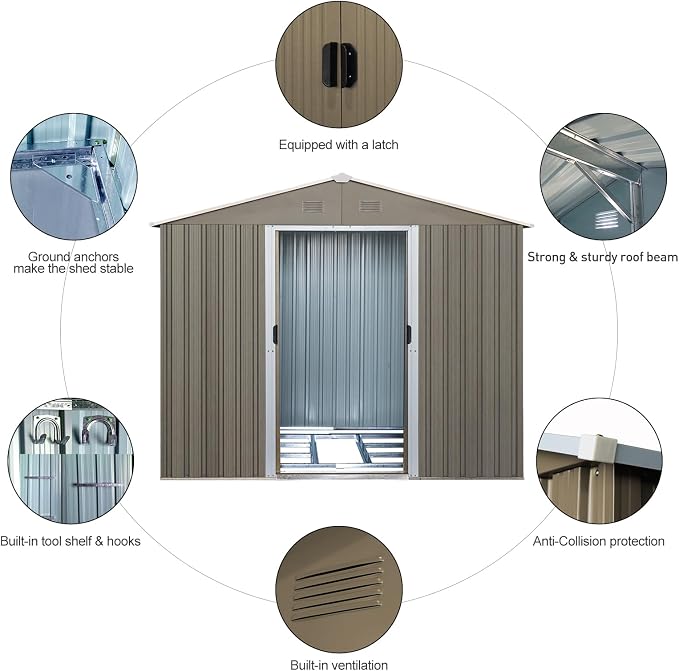 6x8 FT Outdoor Storage Shed, Metal Garden Shed - Image 3