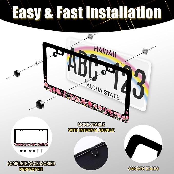 Pink Flowers License Plate Frame Colorful Floral Flower License Plate Stainless - Image 7