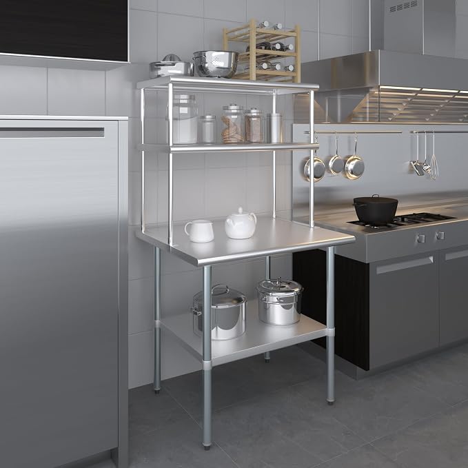 Amgood Stainless Steel Work Table Double Tier Overshelf | Metal Kitchen Prep - Image 8