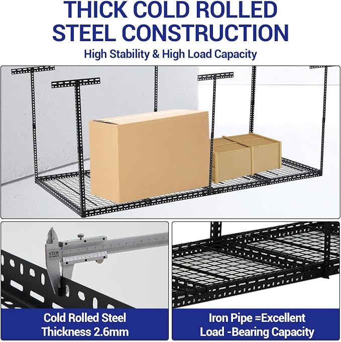 Overhead Garage Storage Rack 4x8 FT, Steel Ceiling Shelves 660lb Capacity - Image 3