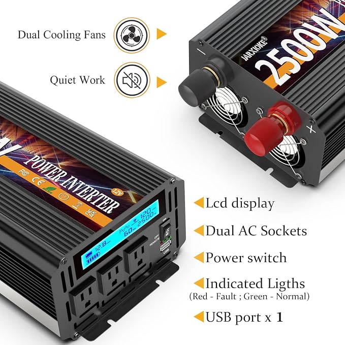 2500W Power Inverter 12V DC to AC 110V/120V 5000W Converter 3 sockets car - Image 5