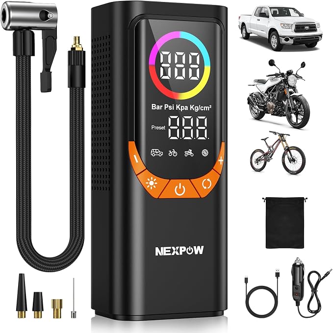 NEXPOW NP17 Portable Air Compressor, 150 PSI Digital Tire Inflator, Fast by NEXPOW