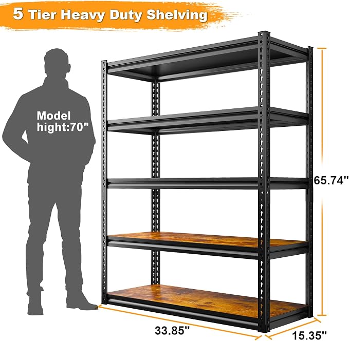 REIBII Garage Shelving 2500LBS Storage Shelves Adjustable Metal Shelving Heavy - Image 2