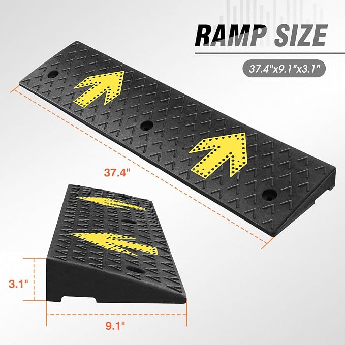 DNA MOTORING 2pcs 3.1" Rise Rubber Arrow Curb Ramp Heavy Duty Loading Driveway - Image 2