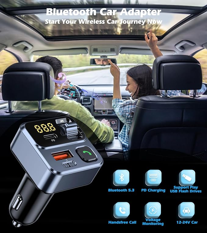 KAIY FM Transmitter Bluetooth Car Adapter, Car Radio Bluetooth Transmitter - Image 7