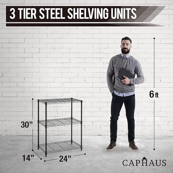CAPHAUS 3/4/5-Tier Adjustable Height Wire Shelving Unit, Metal Steel Storage - Image 3