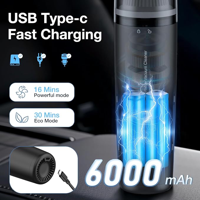 Car Handheld Vacuum Cordless 13000 PA Suction Power, Portable Mini Vacuum - Image 4