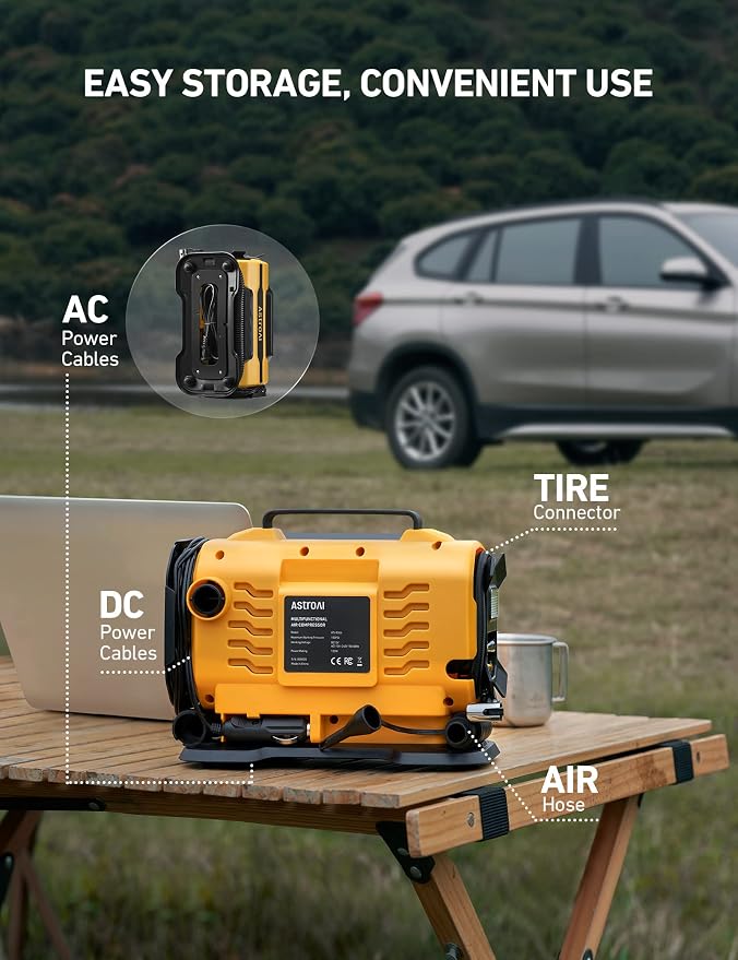 AstroAI Tire Inflator Portable Air Compressor Pump 150PSI 12V DC/110V AC - Image 7