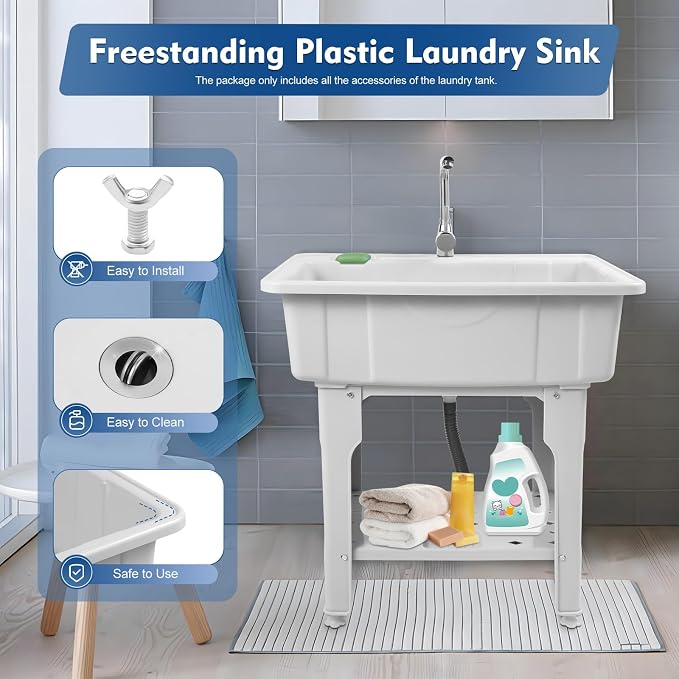 Freestanding Utility Sink Plastic Wash Station - Image 6