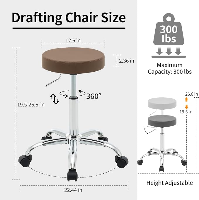 Adjustable Office Stool with Wheels 19.5’’-26.6’’ - Image 2