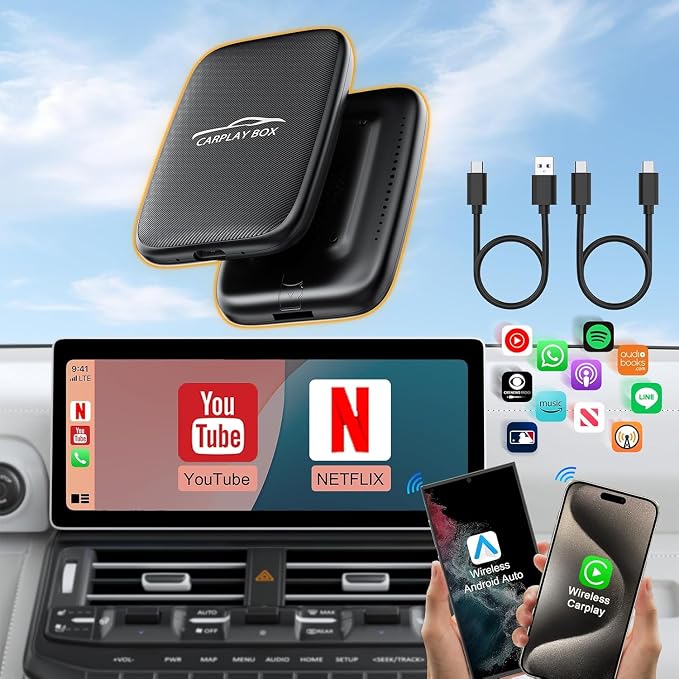 2025 Upgraded Wireless Carplay and Android Auto Dongle Support Netflix/YouTube by Rocketek
