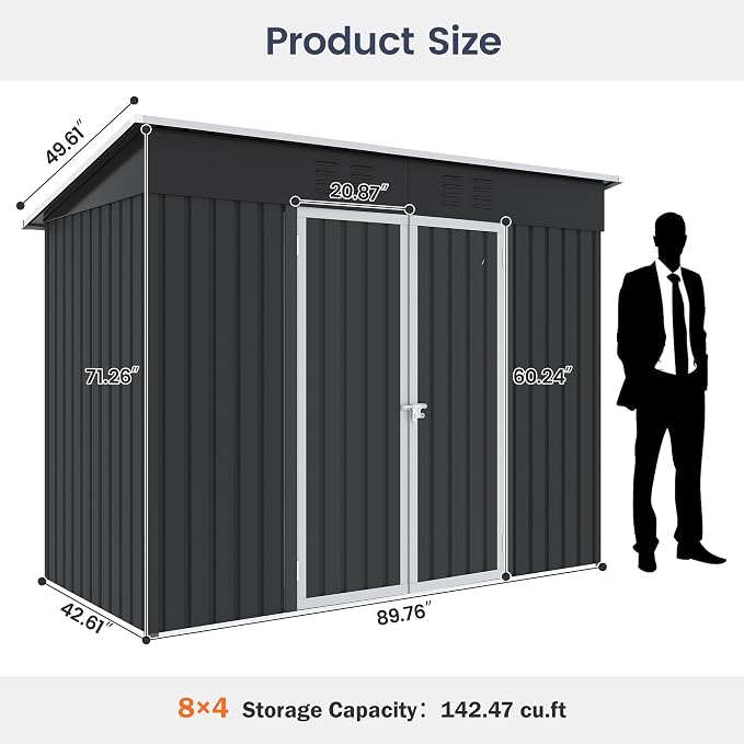 UDPATIO Outdoor Storage Shed 8x4 FT, Outside Sheds & Outdoor Storage Metal - Image 3