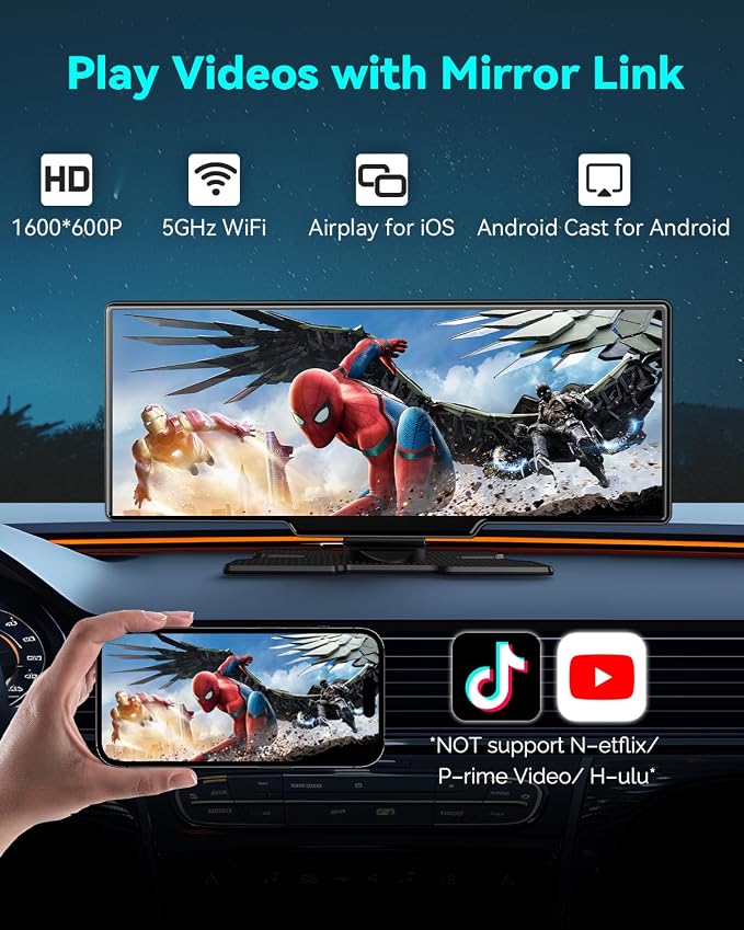 Wireless Carplay Screen for Car, 10.26" Android Auto Screen Compatible - Image 3