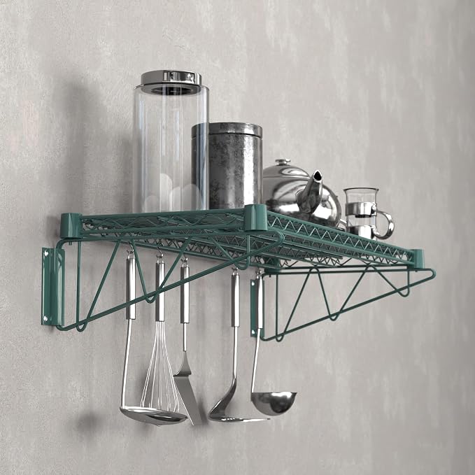 14" x 36" Green Epoxy Wire Wall Mount Shelf - Image 6