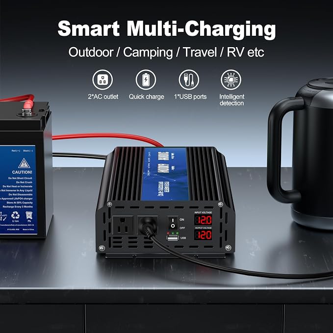 3000W Power Inverter, Peak Power 6000W 12V DC to AC 110V120V, Remote Control - Image 6