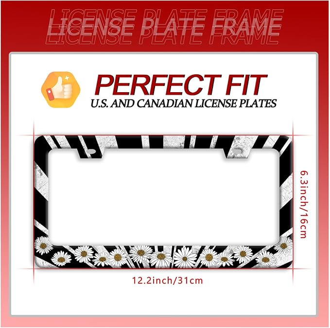 Sun License Plate Frame Black White Daisy Flowers License Plate Frames Funny - Image 7
