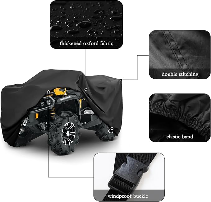 XYZCTEM Waterproof ATV Cover, Heavy Duty Black Protects 4 Wheeler from Snow - Image 4