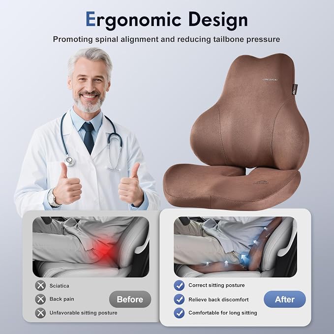 Coverado Memory Foam Car Seat Cushion and Lumbar Support Pillow - Image 4