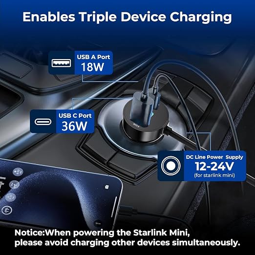 3 in 1 Starlink Mini Cable 10FT, Starlink Mini Car Charger DC Power - Image 4