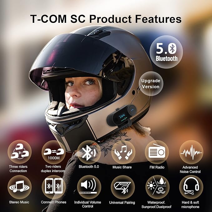 FreedConn TCOM SC Motorcycle Helmet Bluetooth Headset, Motorcycle Communication - Image 2