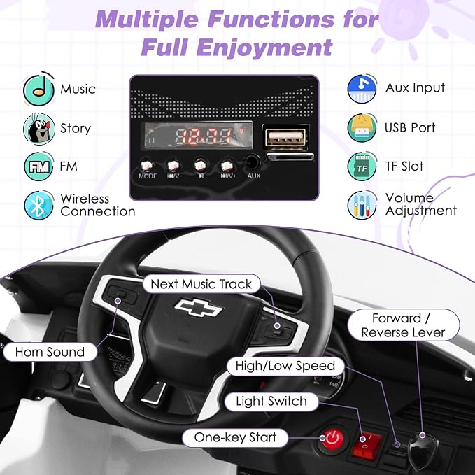 HONEY JOY Ride On Truck, 12V Licensed Chevrolet Tahoe, Chevy Electric Vehicle - Image 4