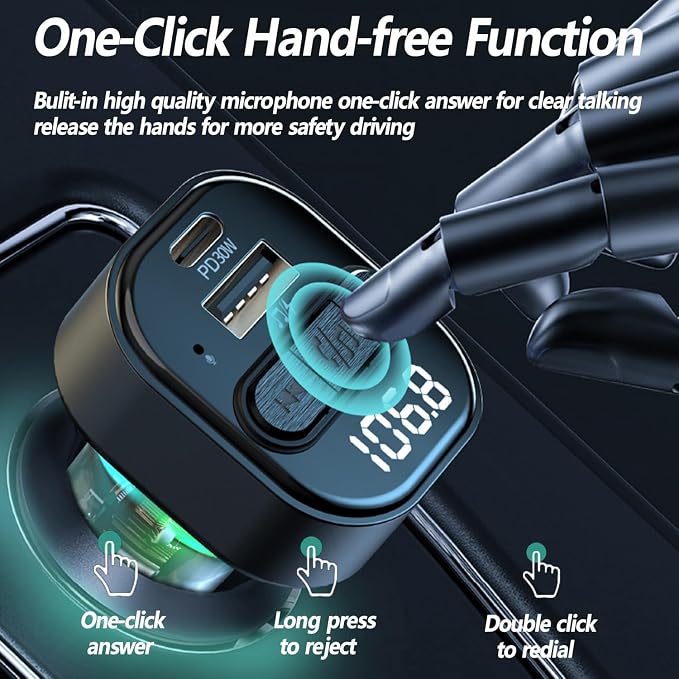 Bluetooth 5.3 FM Transmitter for Car, Wireless FM Radio Transmitter, Support - Image 5
