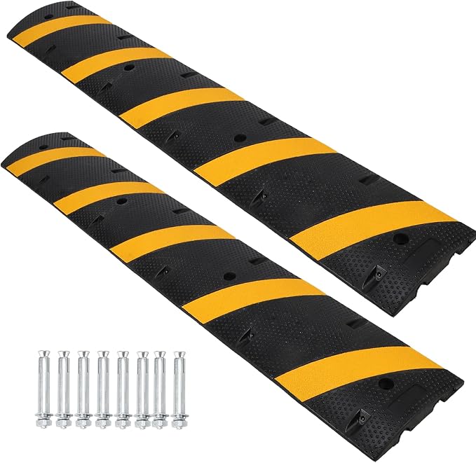 6 Ft Rubber Speed Bump, 2 Pack 2 Channel Modular Heavy Duty Speed Bumps Humps by Towallmark