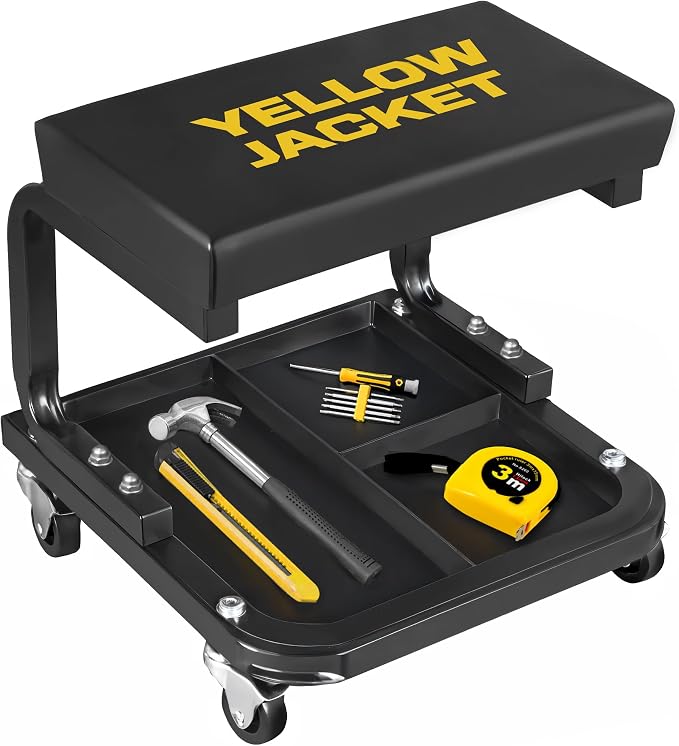 YELLOW JACKET Mechanic Rolling Stool 250 Lbs Capacity, Garage Stool on Wheels by YELLOWJACKET
