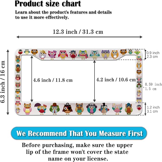 License Plate Frames for Women Multicolor License Plate Frame for Men Cute Owl - Image 2