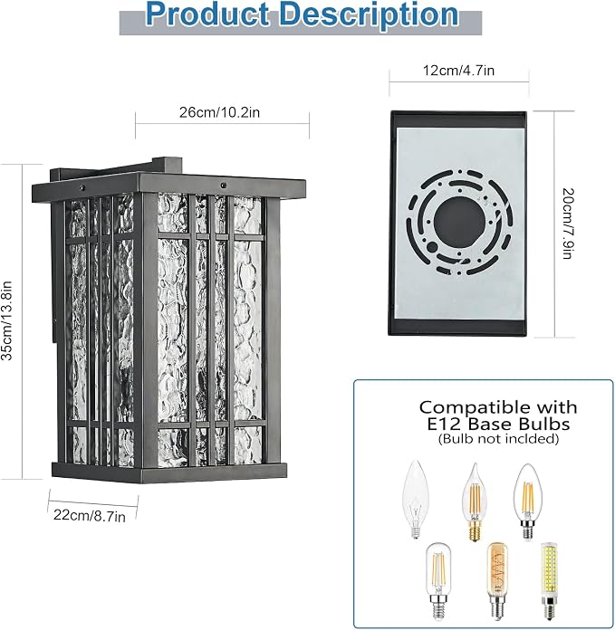 2-Light Outdoor Wall Light E26 Base Metal Frame - Image 2